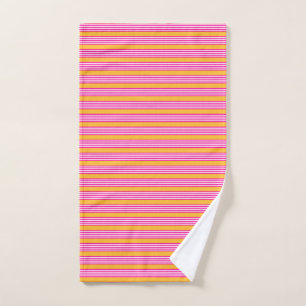 Fuchsia and yellow five stripes pattern hand towel