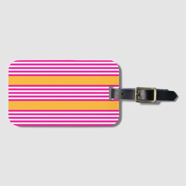 Fuchsia and yellow five stripes pattern luggage tag (Front Horizontal)