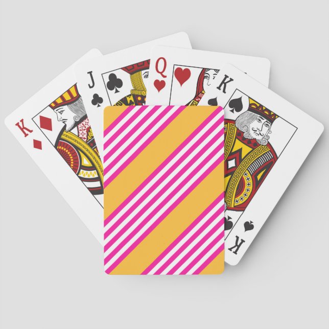 Fuchsia and yellow five stripes pattern playing cards (Back)