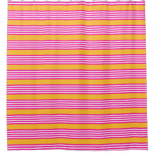 Fuchsia and yellow five stripes pattern shower curtain