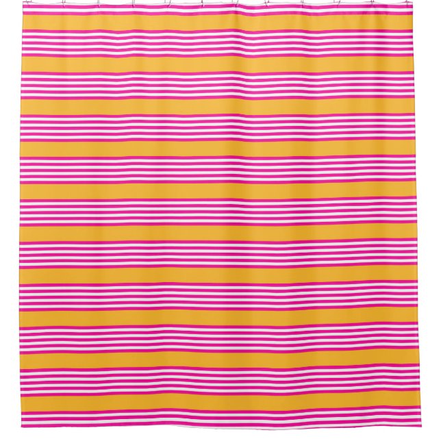 Fuchsia and yellow five stripes pattern shower curtain (Front)