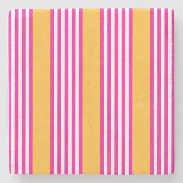 Fuchsia and yellow five stripes pattern stone coaster (Front)