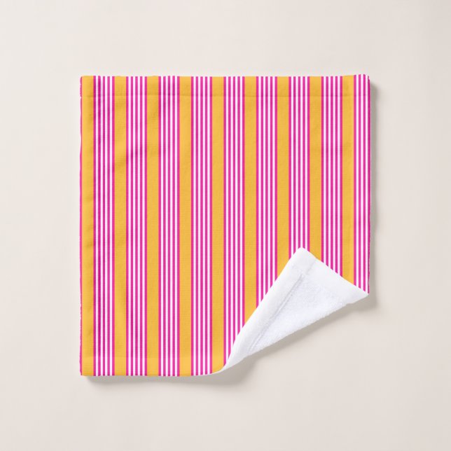 Fuchsia and yellow five stripes pattern wash cloth (Wash Cloth)