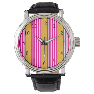 Fuchsia and yellow five stripes pattern watch