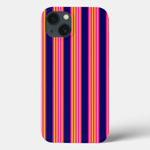 Fuchsia and yellow stripes with navy blue iPhone 13 case