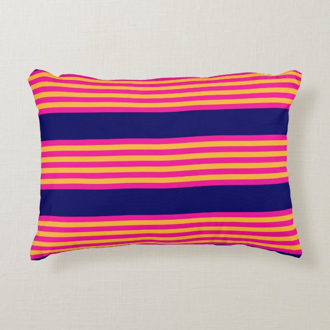 Fuchsia and yellow stripes with navy blue decorative cushion (Front)