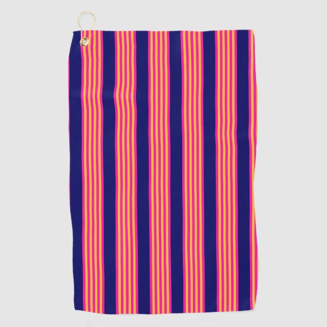 Fuchsia and yellow stripes with navy blue golf towel (Front)