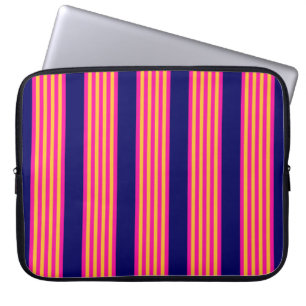 Fuchsia and yellow stripes with navy blue laptop sleeve