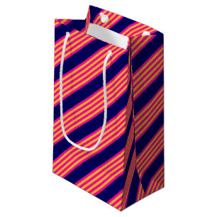 Fuchsia and yellow stripes with navy blue small gift bag