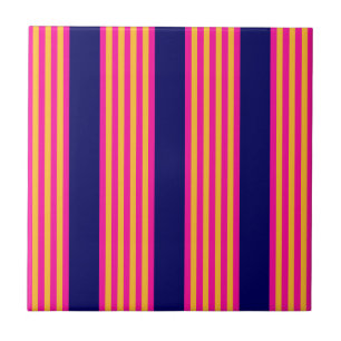 Fuchsia and yellow stripes with navy blue tile