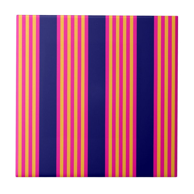 Fuchsia and yellow stripes with navy blue tile (Front)