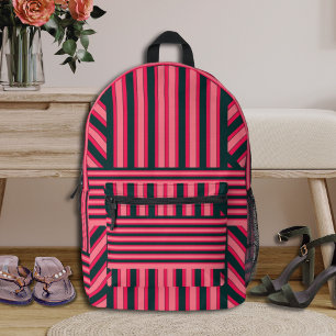 Fuchsia Black Art Deco Chevron Stripe Pattern Printed Backpack
