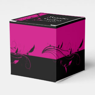 Fuchsia Black Floral Filigree Wedding Favour Box