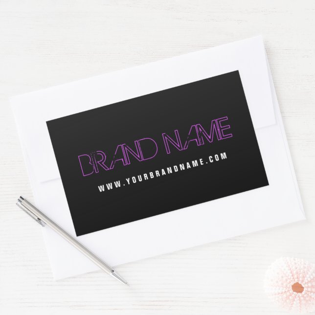 Fuchsia Black Modern Grunge Brand Name Rectangular Sticker (Envelope)