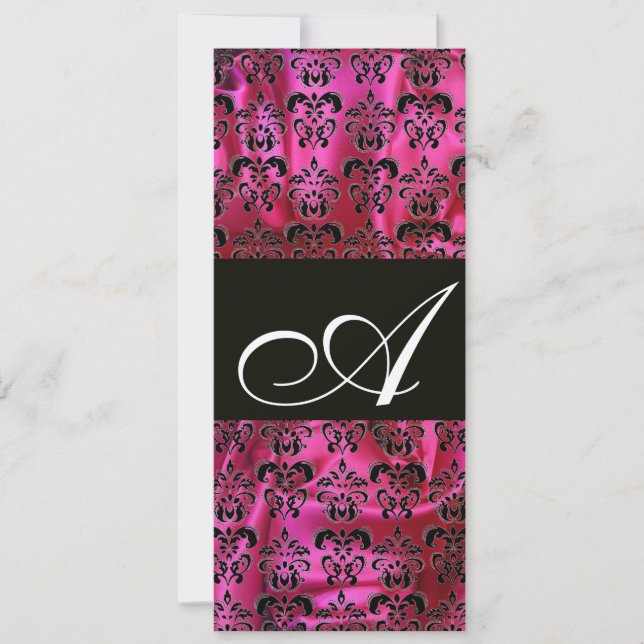 FUCHSIA  BLACK SILK DAMASK MONOGRAM ,Champagne Invitation (Front)