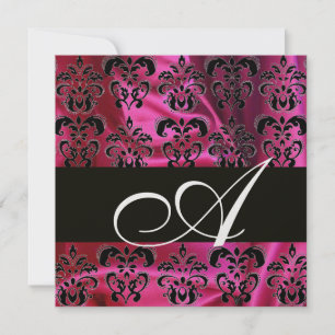 FUCHSIA BLACK SILK DAMASK MONOGRAM ,White Ice Invitation