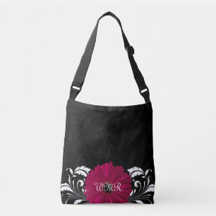 Fuchsia, Black/White Gerbera Daisy Crossbody Bag