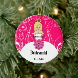 Fuchsia Blonde Wedding Gown Bridesmaid Ornament