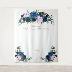 Fuchsia Blue Floral Bridal Shower Photo Booth Prop Tapestry