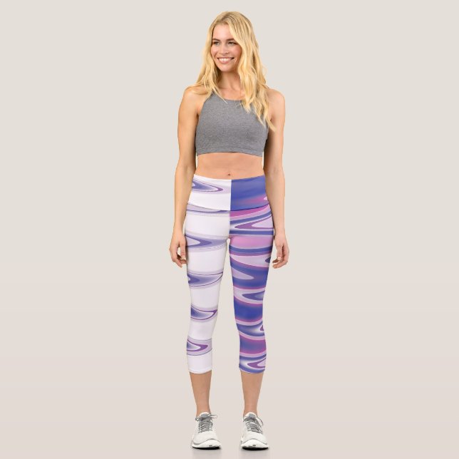 Fuchsia blue grey capri leggings (Front)
