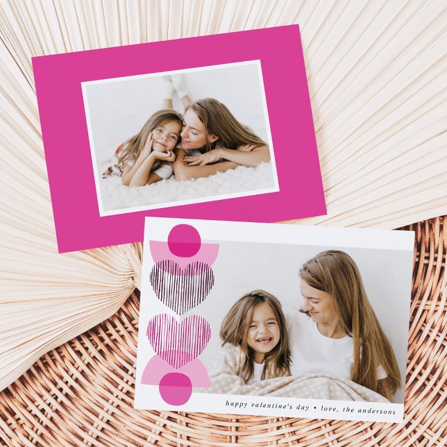 Fuchsia Boho Hearts Photo Valentine's Day Holiday Card (Creator Uploaded)