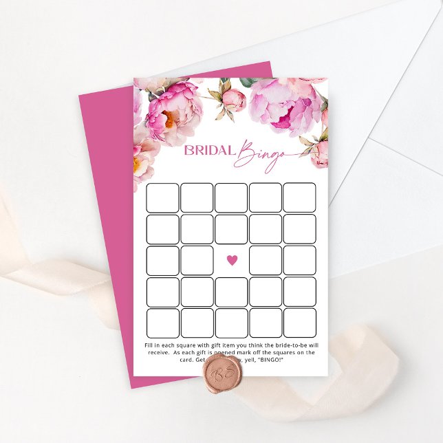 Fuchsia bright pink peony bridal shower bingo game (Creator Uploaded)
