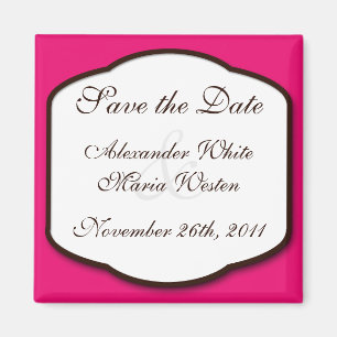 Fuchsia Brown & White Save the Date Magnet