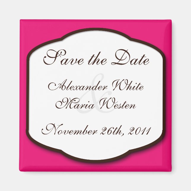 Fuchsia Brown & White Save the Date Magnet (Front)