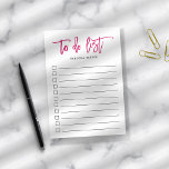 Fuchsia Brush Lettered Personalised To Do List Post-it Notes<br><div class="desc">Chic personalised post-it note pad features "to do list" at the top in vibrant magenta pink handwritten style brush lettered typography. Personalise with your name or choice of text beneath,  or leave blank if desired. 11 lines with checkboxes help you keep track of all your important tasks!</div>
