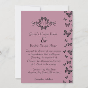 Fuchsia Butterflies Monogram Wedding Invitation