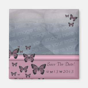 Fuchsia Butterflies Save The Date Magnet