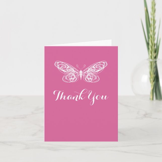 Fuchsia Butterfly Bat Mitzvah Thank You Card (Front)