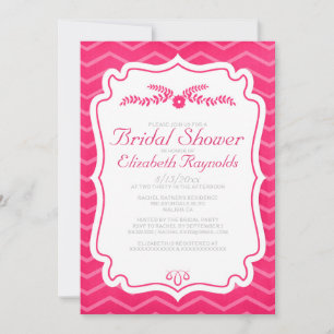 Fuchsia Chevron Stripes Bridal Shower Invitations