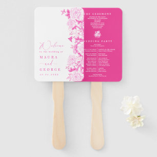 Fuchsia Chinoiserie Floral Garden Wedding Program Hand Fan