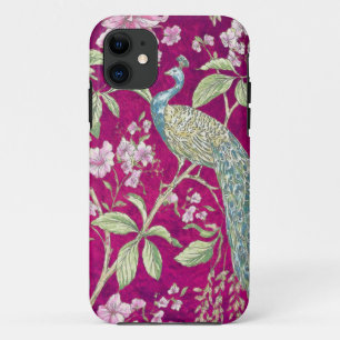Fuchsia Chinoiserie peacock floral iPhone 11 Case