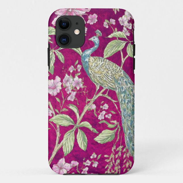 Fuchsia Chinoiserie peacock floral  Case-Mate iPhone Case (Back)