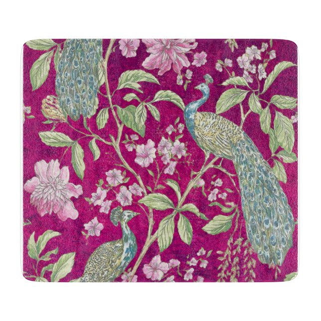 Fuchsia Chinoiserie peacock floral  Cutting Board (Front)