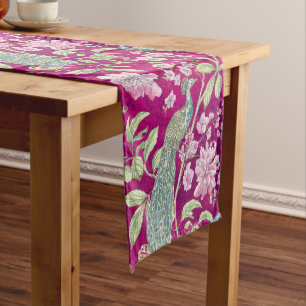 Fuchsia Chinoiserie peacock floral  Long Table Runner