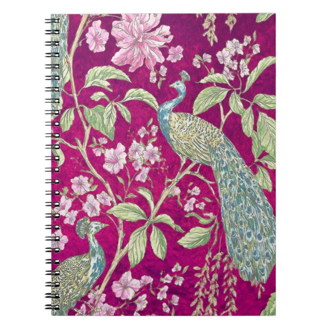 Fuchsia Chinoiserie peacock floral  Notebook (Front)