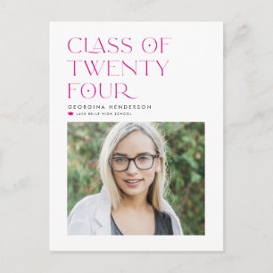 Fuchsia Class of 2024 Modern Minimalist Graduation Announcement Postcard