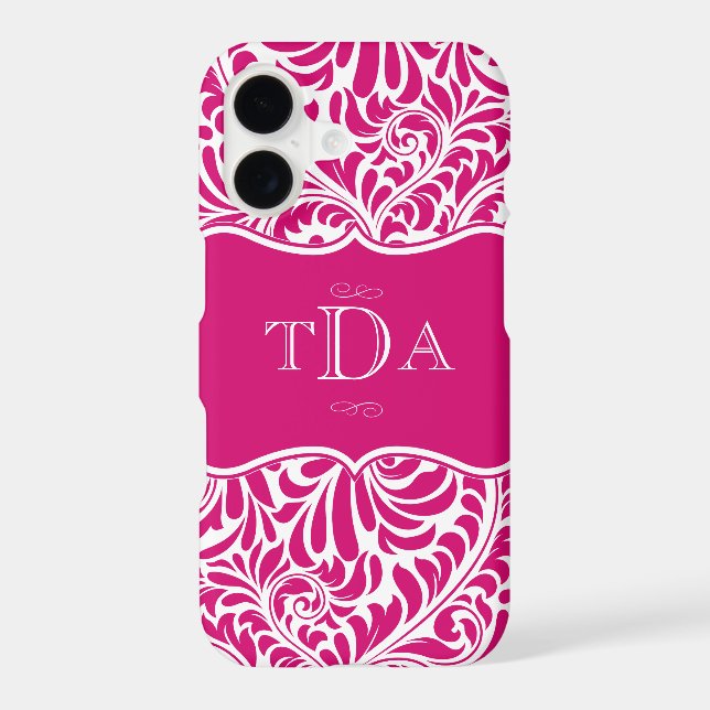 Fuchsia Colour Damask Pattern Design Monogrammed C (Back)