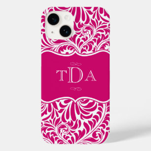 Fuchsia Colour Damask Pattern Design Monogrammed C Case-Mate iPhone 14 Case