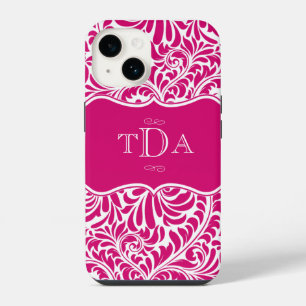 Fuchsia Colour Damask Pattern Design Monogrammed C iPhone 14 Case