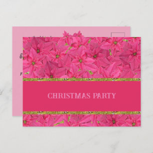 Fuchsia coloured poinsettias, custom christmas  invitation postcard