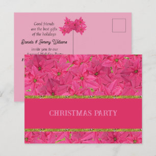 Fuchsia coloured poinsettias, custom christmas  invitation postcard