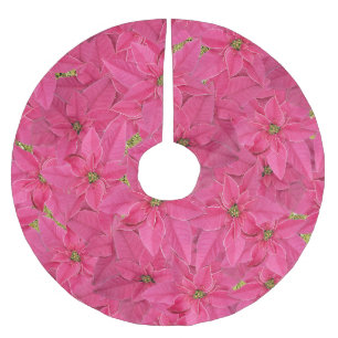 Fuchsia coloured poinsettias, floral pattern brushed polyester tree skirt