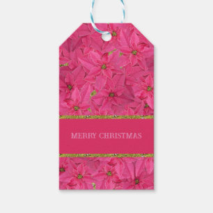 Fuchsia coloured poinsettias, floral pattern custo gift tags