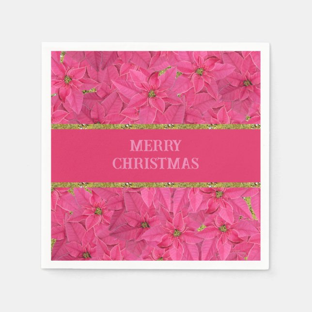 Fuchsia coloured poinsettias, floral pattern custo napkin (Front)