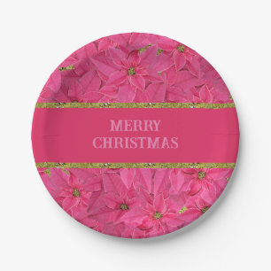 Fuchsia coloured poinsettias, floral pattern custo paper plate