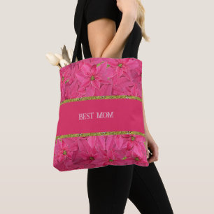 Fuchsia coloured poinsettias, floral pattern custo tote bag